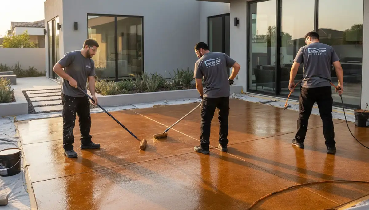 Professional concrete staining on garage floor in Oak Park, IL by expert house painters