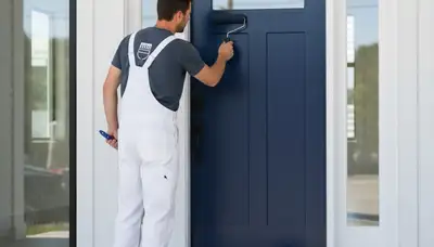 Professional door painting on historic home exterior in Oak Park, IL by expert house painters