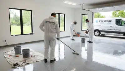 Epoxy floor coating in Oak Park IL garage by professional painters for durable, moisture-resistant finish
