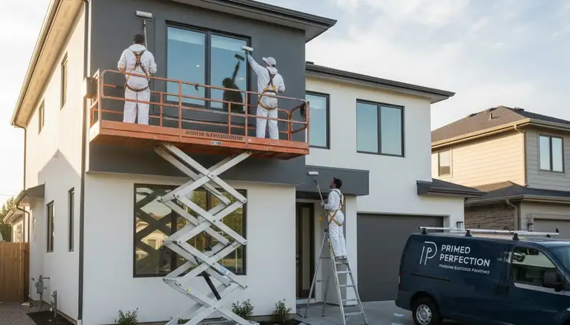 Professional exterior house painters in Oak Park IL applying weather-resistant paint finish