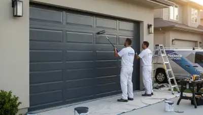 Professional garage door painting in Oak Park IL by expert house painters for durable curb appeal