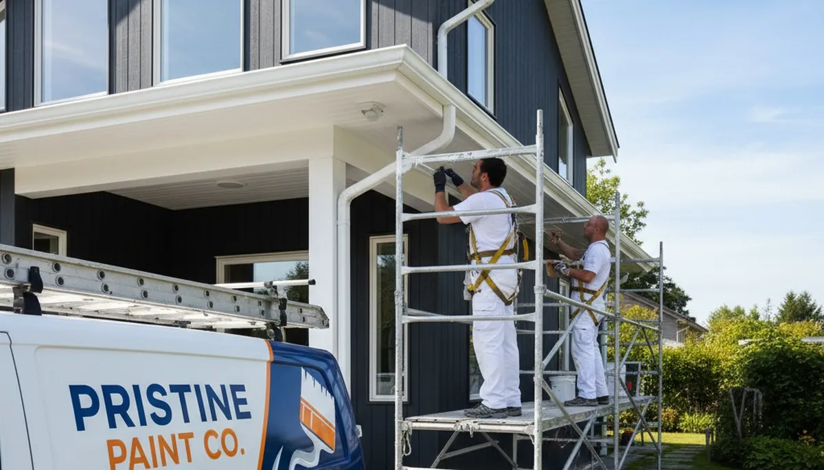 Professional gutter painting on a home exterior in Oak Park, IL by local house-painting experts