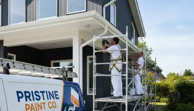 Professional gutter painting on a home exterior in Oak Park, IL by local house-painting experts