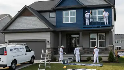 Professional house painters working on an exterior home in Oak Park, IL