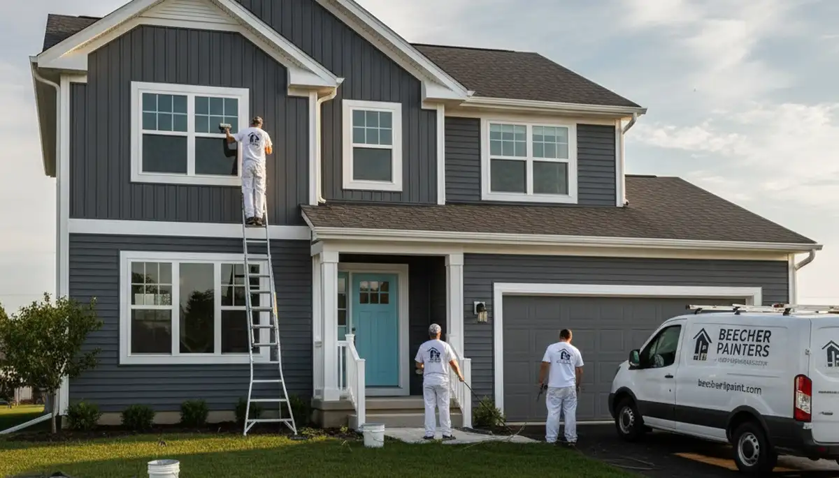Professional house painters working on exterior home in Oak Park, IL