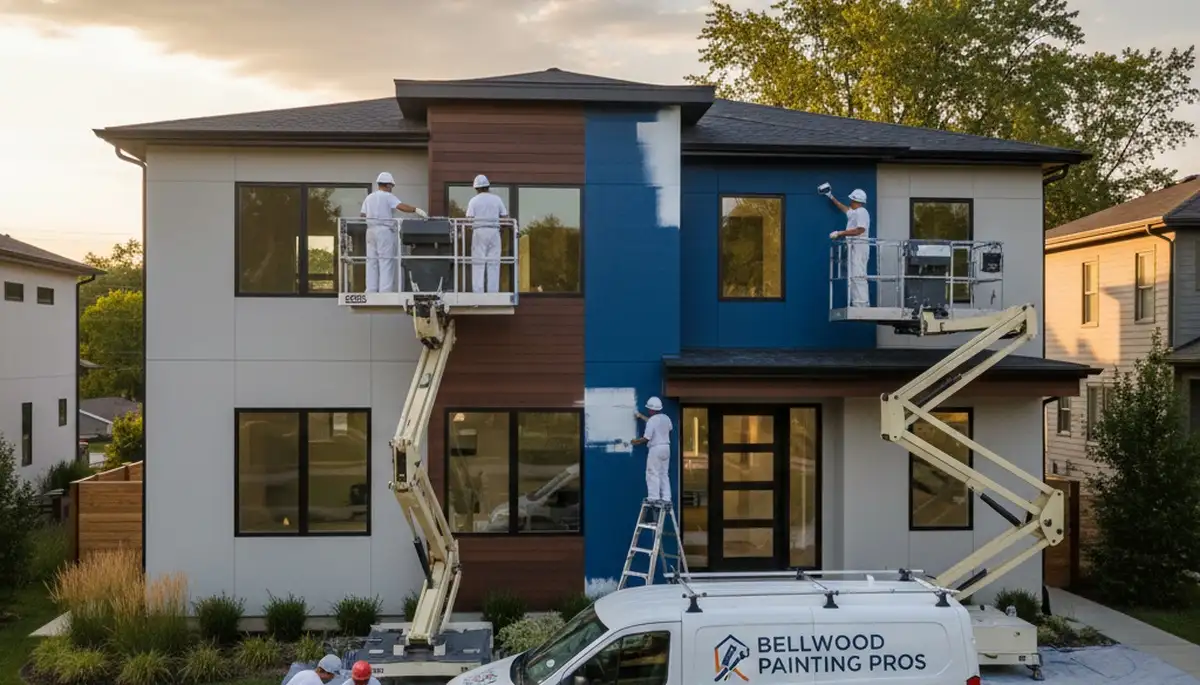 Professional house painters working on exterior home in Oak Park IL