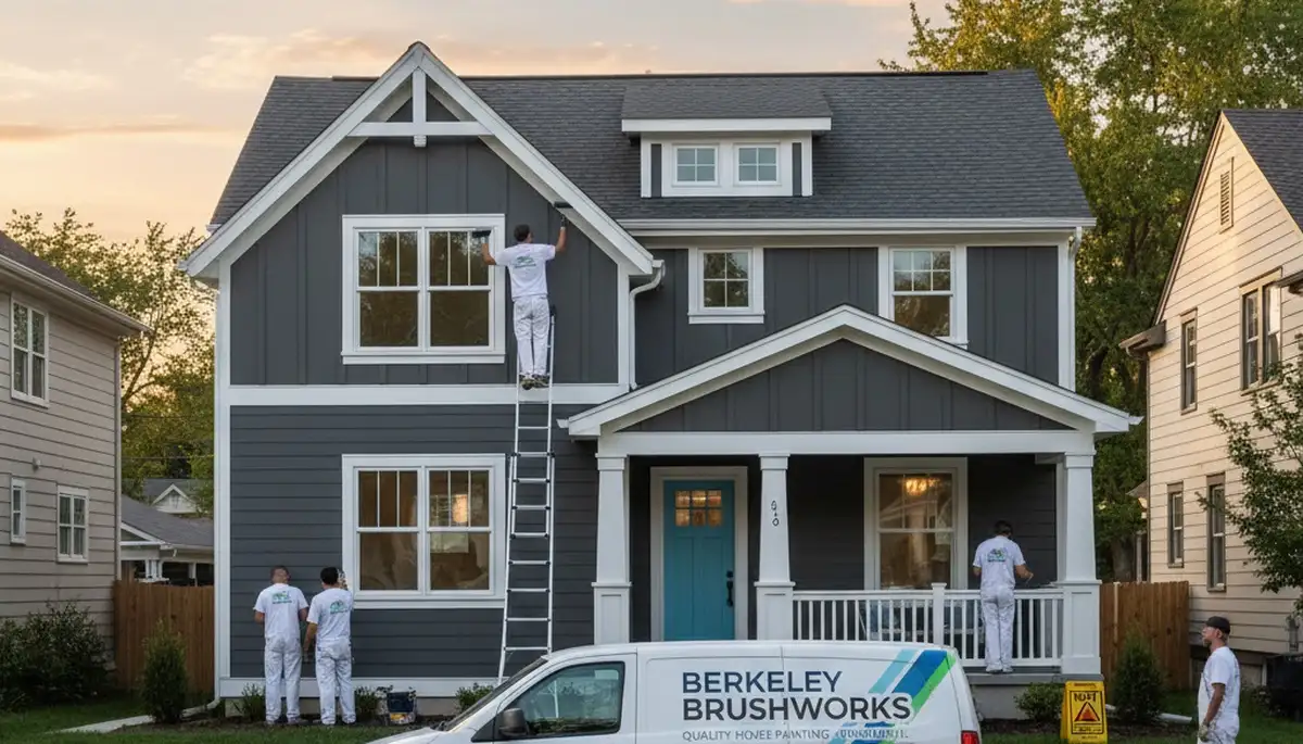 Professional house painters working on residential exterior in Oak Park IL