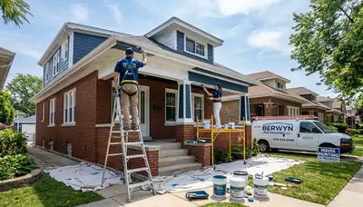 Professional house painters updating home exterior in Oak Park IL