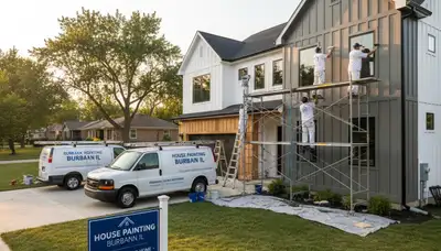 Professional house painters working on residential exterior in Oak Park IL