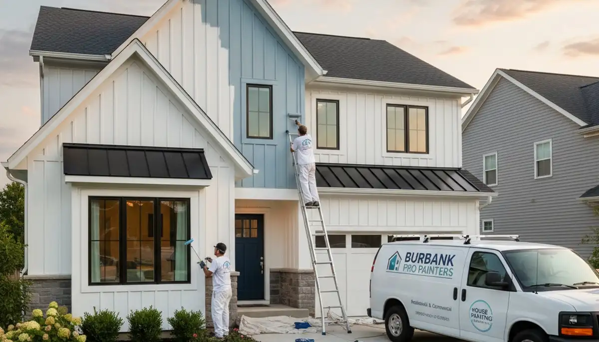Professional house painters finishing exterior home in Oak Park IL