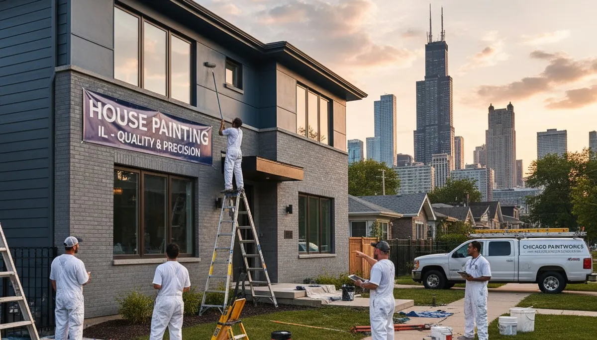 Professional house painter finishing exterior home painting in Oak Park, IL