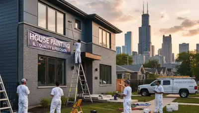 Professional house painter finishing exterior home painting in Oak Park, IL