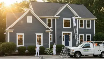 Professional house painters working on exterior home in Oak Park IL