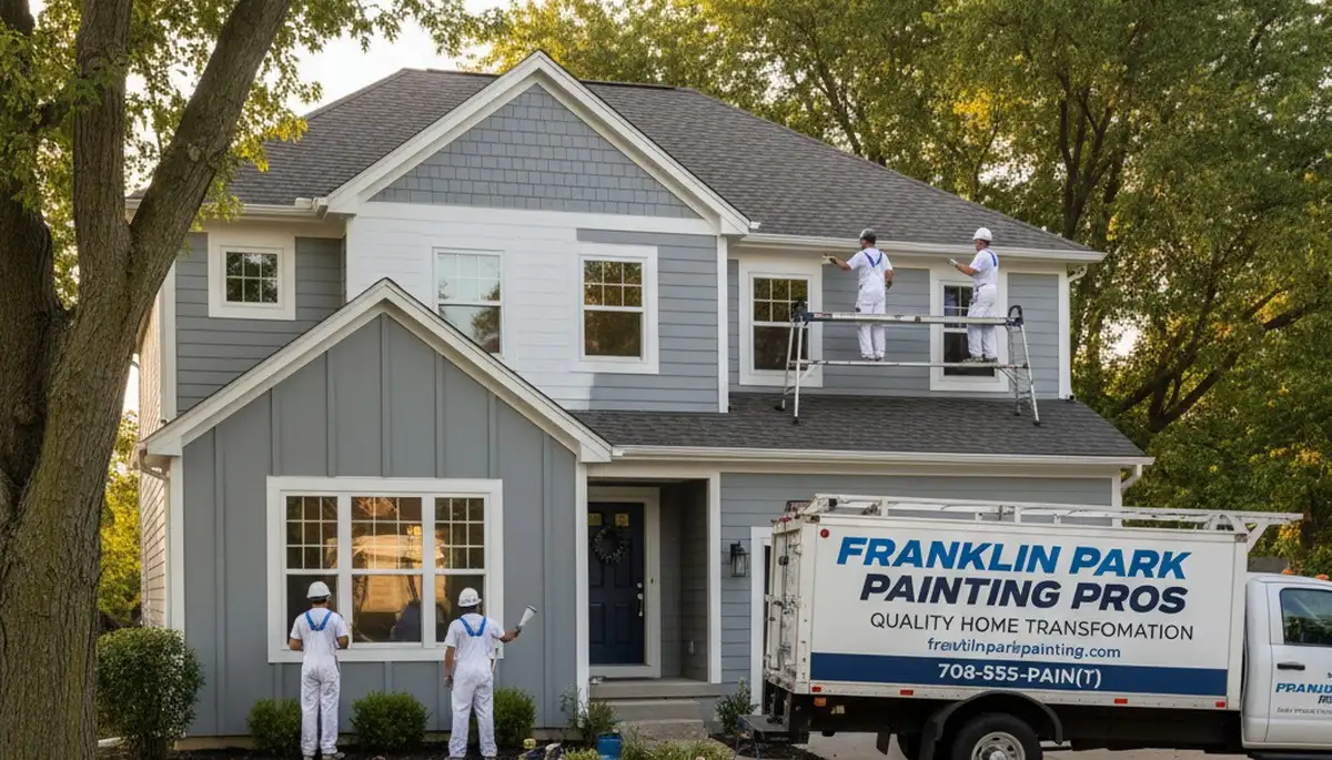 Professional house painters working on exterior home repainting in Oak Park, IL