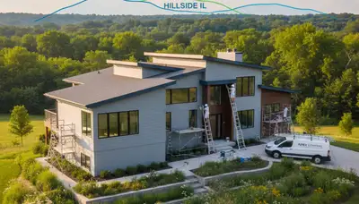 Professional house painters finishing exterior home in Oak Park IL