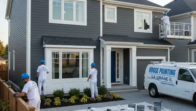 Professional house painters finishing exterior home in Oak Park IL