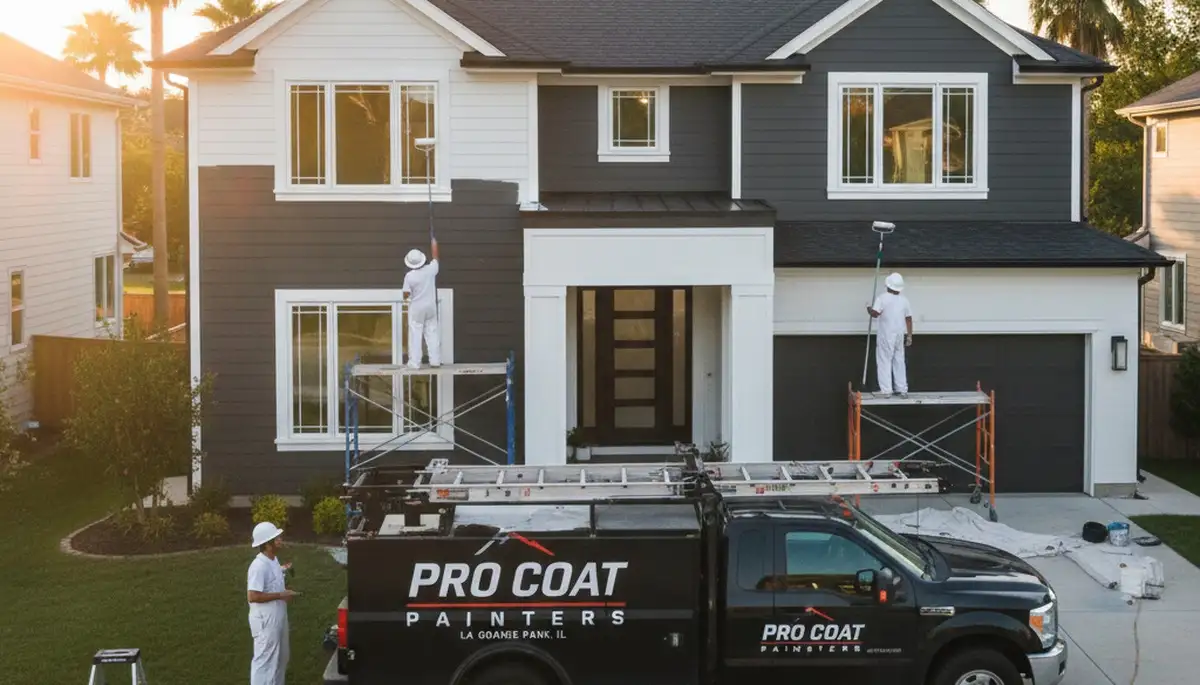 Professional house painters finishing exterior home in Oak Park IL