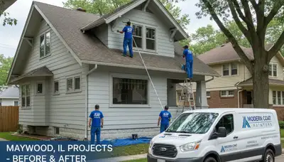 Professional house painters working on home exterior in Oak Park, IL