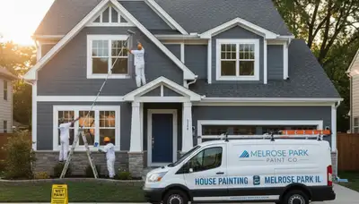Professional house painters working on exterior home in Oak Park, IL