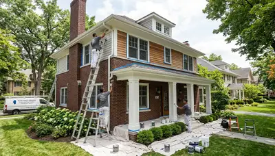 Professional house painters working on residential exterior in Oak Park IL