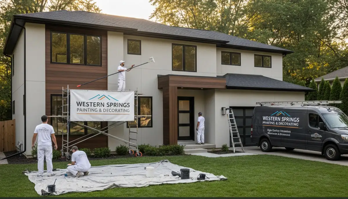 Professional house painters working on exterior home in Oak Park IL