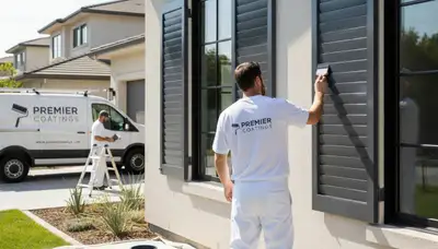 Professional painters refinishing exterior shutters on Oak Park IL home for lasting curb appeal