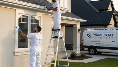 Professional trim and fascia painting on historic home in Oak Park, IL by expert house painters