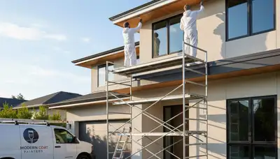 Professional trim and fascia painting on historic home exterior in Oak Park, IL